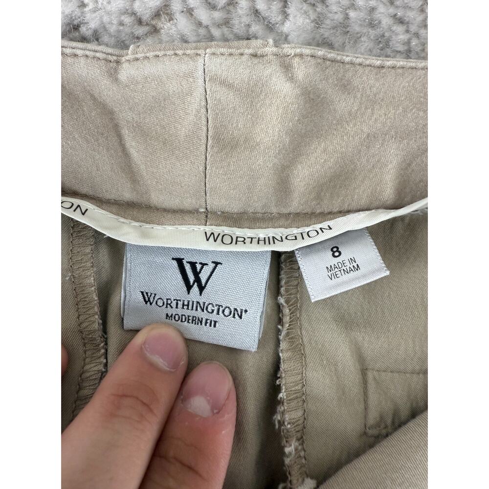 Worthington Size 8 Flat Front Pants Ankle Casual Career Pants Beige Pocket - Picture 12 of 14